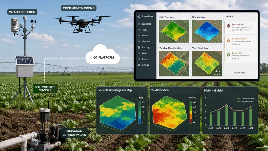 Precision agriculture irrigation sensors on a farm network