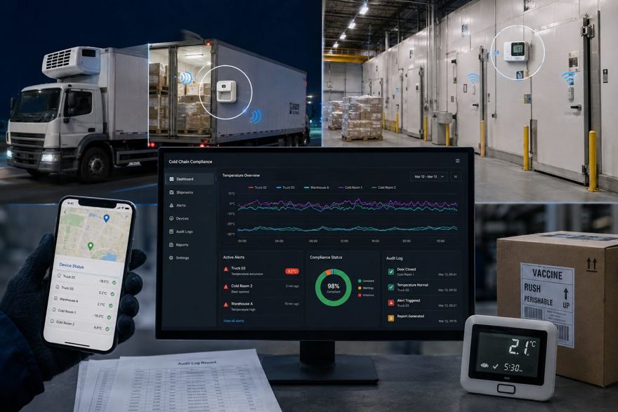 Cold chain temperature compliance monitoring for pharma and vaccine logistics