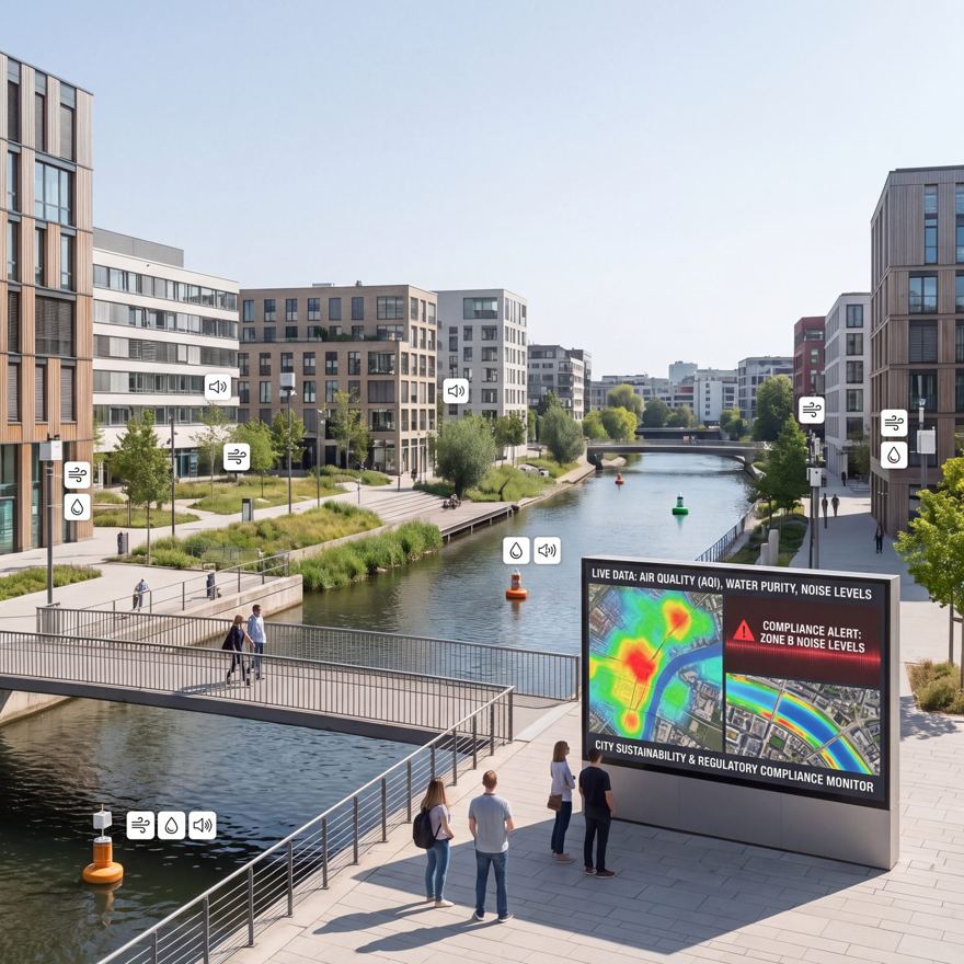 Environmental monitoring sensors on a city waterfront