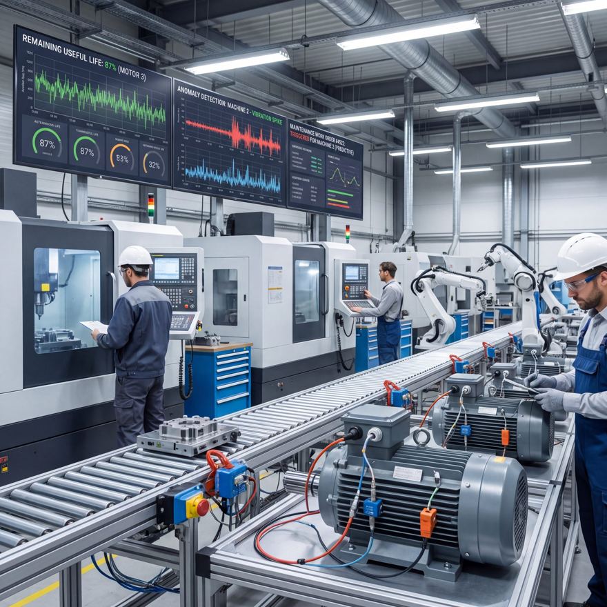 Predictive maintenance sensors on factory motors